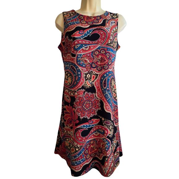Tommy Hilfiger Black Paisley Stretch Sheath Midi Dress Sz 2 - Picture 1 of 9